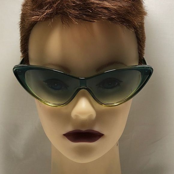 GREEN/YELLOW CATEYE Shield Sunglasses - Picture 4 of 5